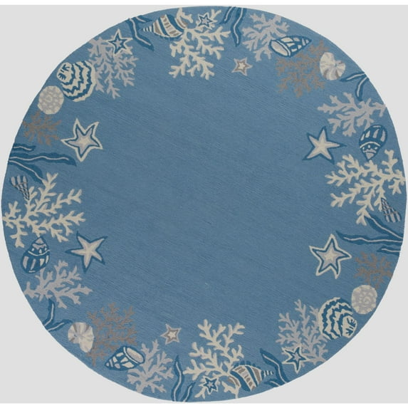 KAS Sonesta 7'6" Round Hand-Hooked Rug in Sea Blue