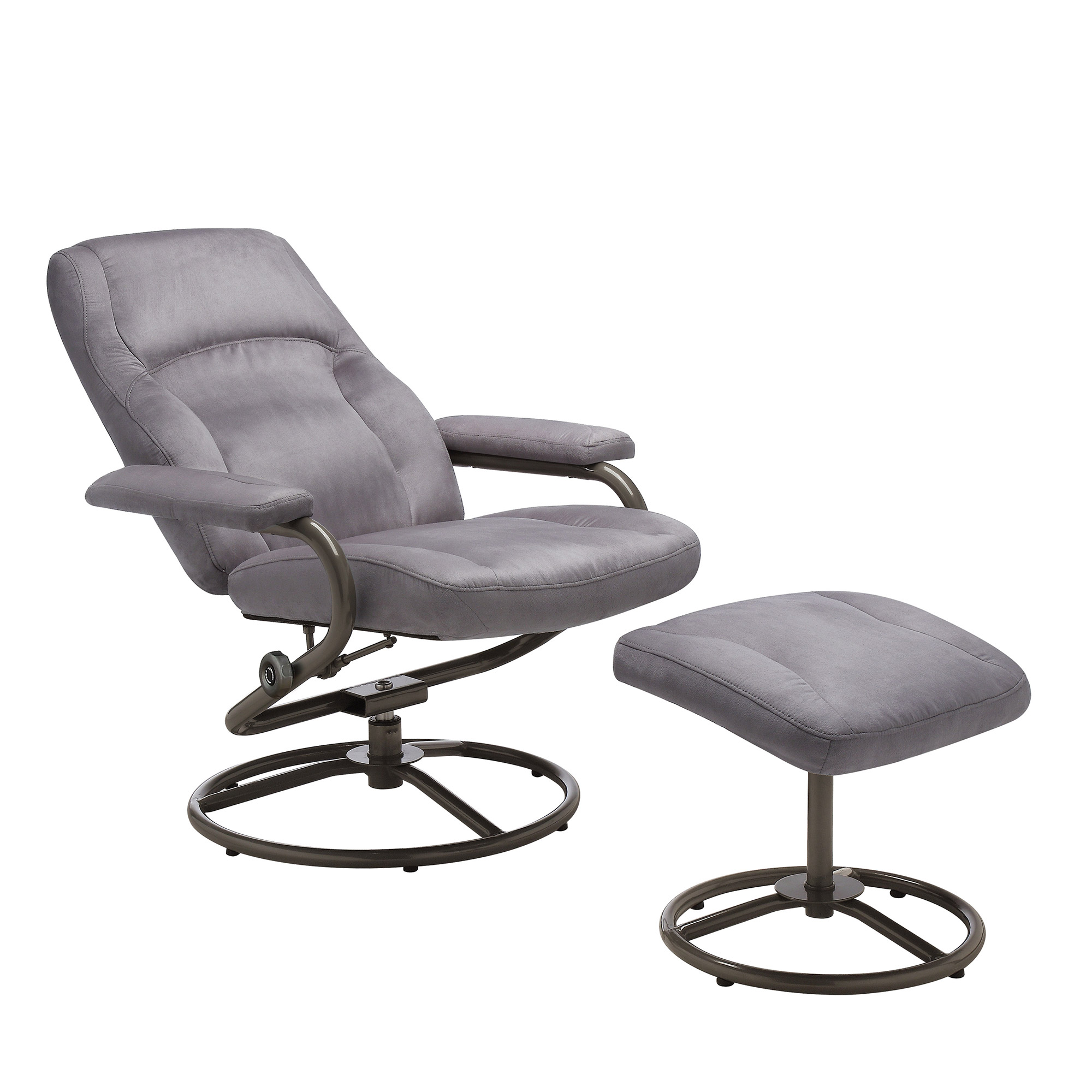 Mainstays Plush Pillowed Recliner Swivel Chair and Ottoman Set, in Gray - image 4 of 4