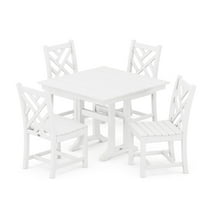 POLYWOOD Chippendale 5-Piece Farmhouse Trestle Side Chair Dining Set in White