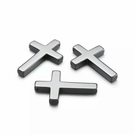 U8MO 20pcs Non-Magnetic Hematite Cross Pendants Smooth Gemstone Charms Findings 35mm