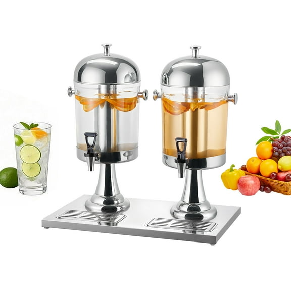 KFFKFF Dual 2.1-Gallon Beverage Dispenser for Parties, Stainless Steel and Plastic Drink Server with Spigot, Ice Chamber, and Tray – Ideal for Juice, Iced Tea, and Lemonade in Restaurants and Hotels