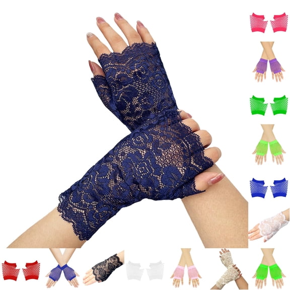 Women Navy Short Gloves Sunblock Fingerless Bridal Wrist Gloves Opera Evening Wedding Tea Party Prom Halloween 1920s