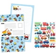 thumbnail image 1 of xianyou-16pcs Fold-Over Ready to Send Note Cards & Stickers, All-in-One Envelope & Note Cards Children's Cartoon Greeting Cards Camp Stationery for Kids Students All Occasions (truck pattern), 1 of 4