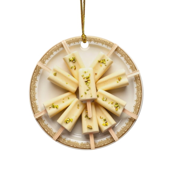 Kulfi Pops, Pistachio Indian Dessert Ice Cream Popsicles Sweet Treat Lovers Christmas Ornament, Foodie Gift for Kitchen, Chef Cooking Food Novelty Xmas Ornament (Flat Printed Ceramic, NOT 3D)