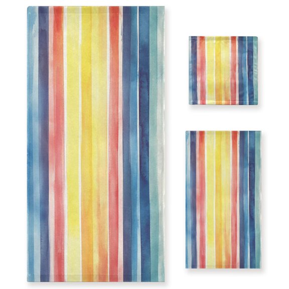 Three-Piece Towel Set Face Towel Towel Set Hand Towel Bath Towel Cotton Bath Towels Bath Towel Sets Hand Bath Towels Watercolor Stripe