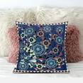 thumbnail image 3 of 28" x 28" Blue and Off White Peacock Blown Seam Floral Indoor Outdoor Throw Pillow, 3 of 5