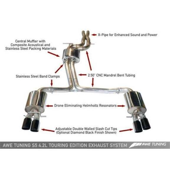 AWE Tuning Audi B8 S5 4.2L Touring Edition Exhaust System with Chrome Silver Tips