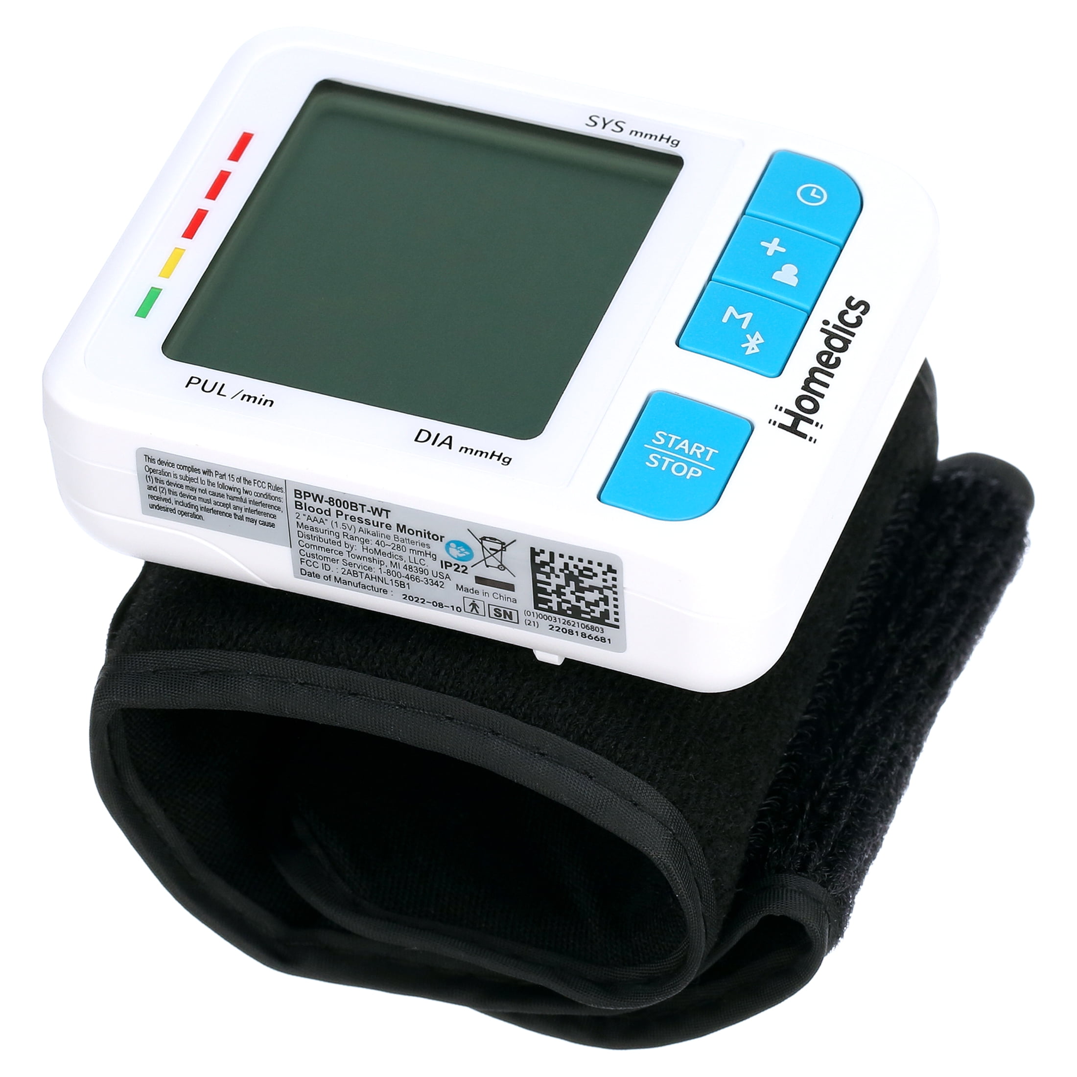 Homedics® Wrist Cuff 700 Series Blood Pressure Monitor, One-Touch Operation, Accurate Results with Bluetooth® Wireless Technology