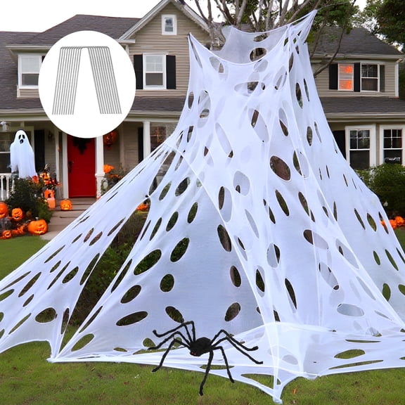 Yalumo 850 Sqft Spider Web Giant Beef Netting Halloween Decorations, 23 x 4.6Ft Pre-Cut Gauze Stretchy Spider Webs Glow Under Blacklight for Haunted House, Outdoor Spooky Yard Decor