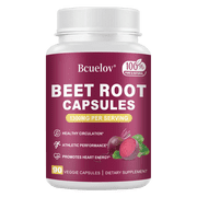 Bcuelov Beet Root Capsules 1300mg Blood Pressure Energy Endurance Support Vegan Gluten-Free 90 Count