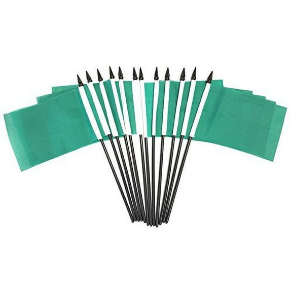 PACK of 12 4"x6" Solid Green Miniature Desk & Table Flags, 1 Dozen 4"x 6" Green Small Mini Stick Flags
