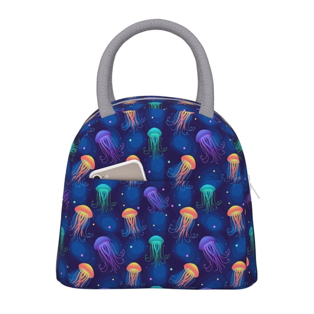 Easygdp Jellyfish colorful Bolsa de Almuerzo Insulada Grande, Forro de Aluminio, Diseño Espacioso, a Prueba de Fugas, Ideal para Trabajo, Picnics, Viajes y Actividades al Aire Libre