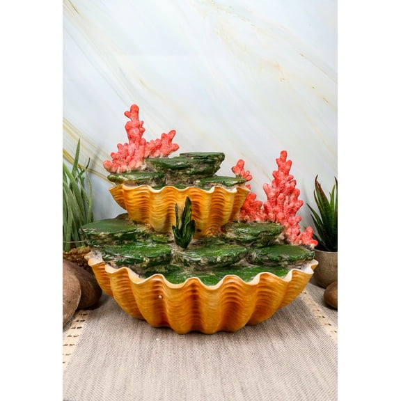 Ocean 2 Tier Golden Giant Clam Shells LED Light Display Stand For Mini Mermaids