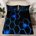 thumbnail image 2 of jejeloiu Geometric Honeycomb Hexagon Bed Sheets,Modern Abstract Art King Sheets,Blue Black Sheet Set For Kids,Super Cozy Room Decor,4-Piece, 2 of 7