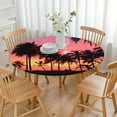 thumbnail image 3 of Tropical Paradise Round Elastic Table Cover - Waterproof, Wrinkle-Free, Neon Palm Tree Sunset Design - Fits 60" Tables, 3 of 5