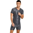 thumbnail image 4 of Haitryli Mens Zipper Front Workout Bodysuit Glossy Silky Compression Muscle Shaper Biketard Unitard Dark Grey XL, 4 of 7
