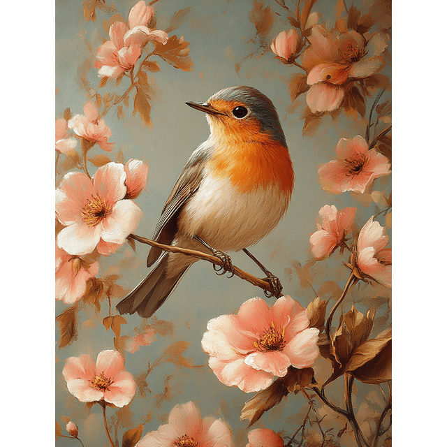 Qisvanset Framed Canvas Wall Art 12x16 Inch Robin Bird Floral Garden Vibrant Nature Wall Art