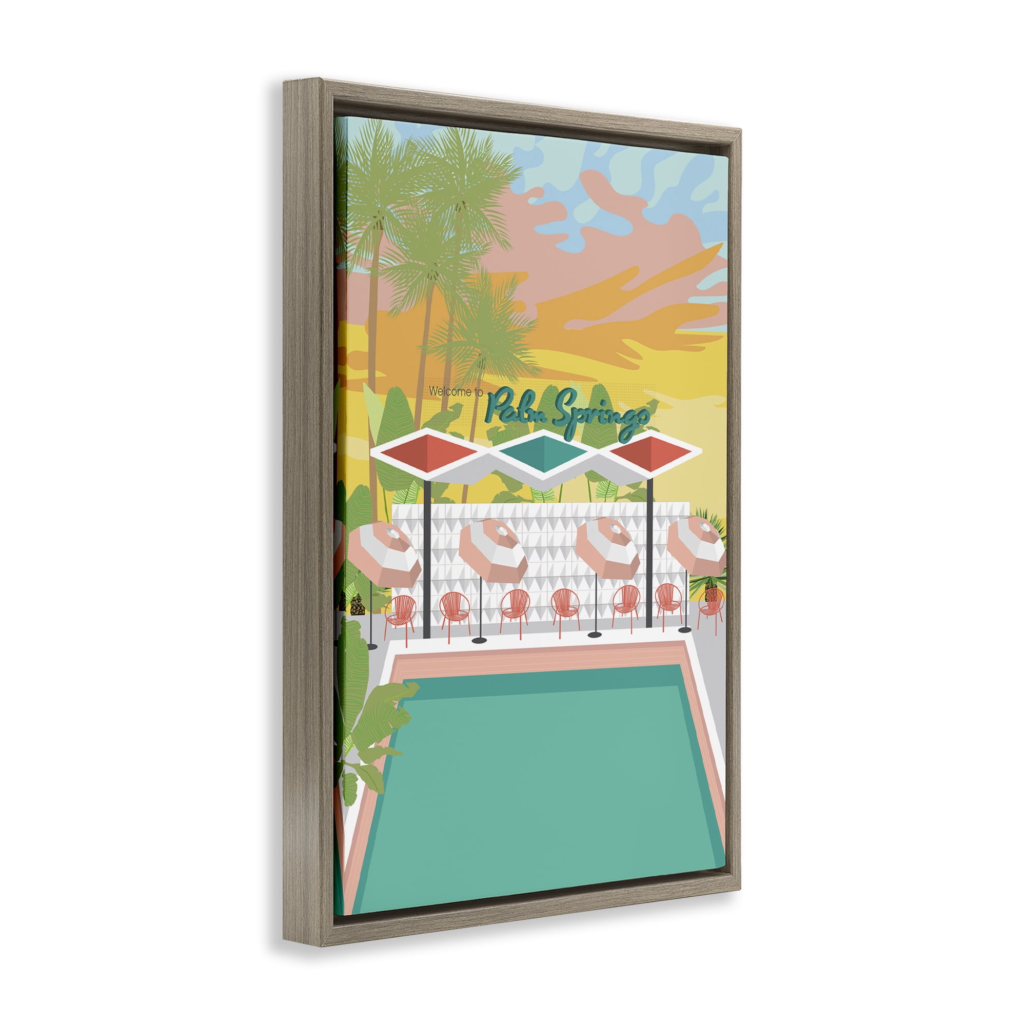 Stupell Industries Palm Springs Pool Time Landscape & Nature Painting Brown Floater Framed Canvas Art Print Wall Art, 21 x 31