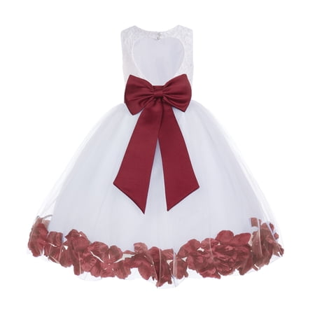 Ekidsbridal White Floral Lace Heart Cutout with Petals Flower Girl Dress Formal Photoshoot Father Daughter Dance Ballroom Gown 185T 4