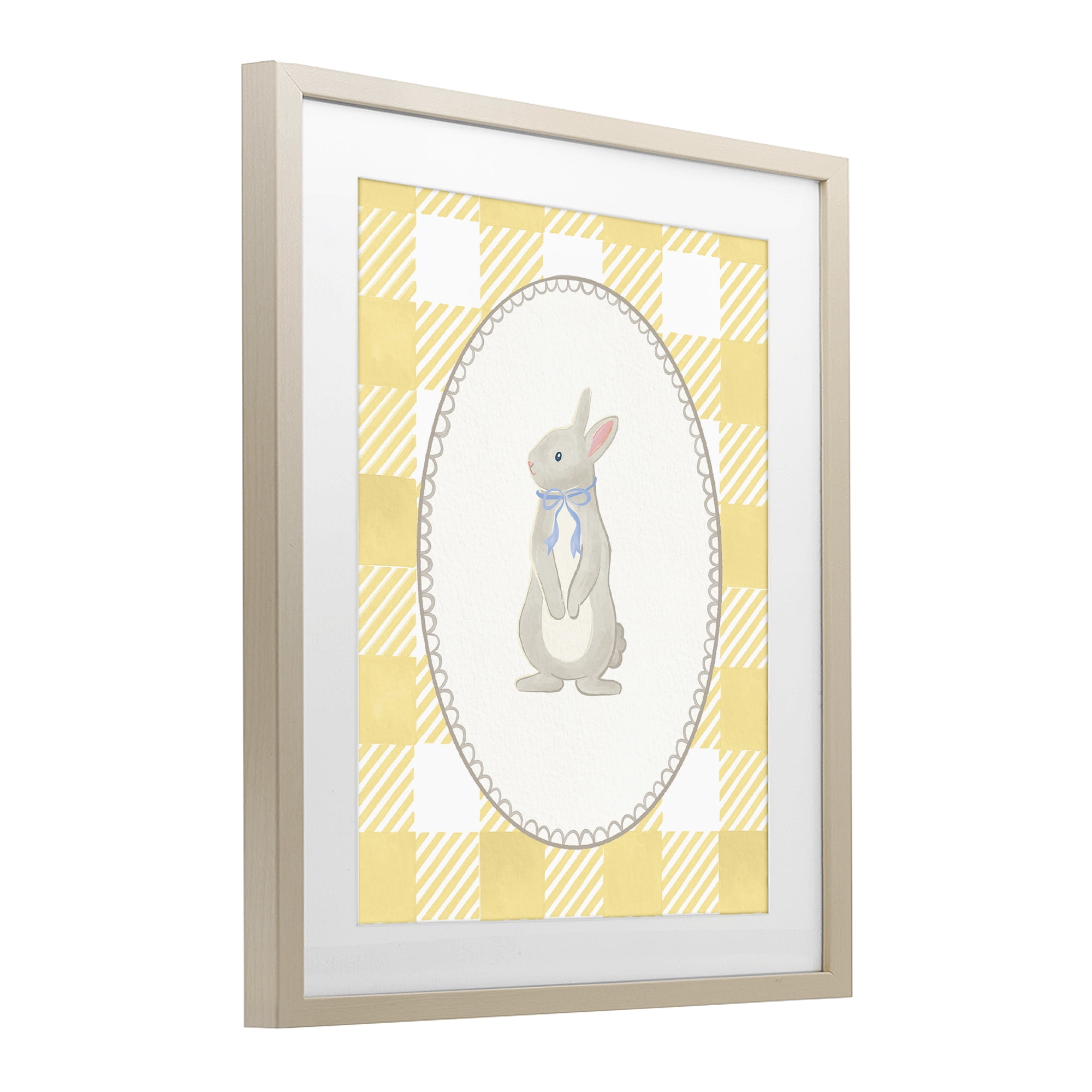 Stupell Industries Little Bunny on Yellow Gingham Birch Framed Print Under Glass, design by The Paper Curator