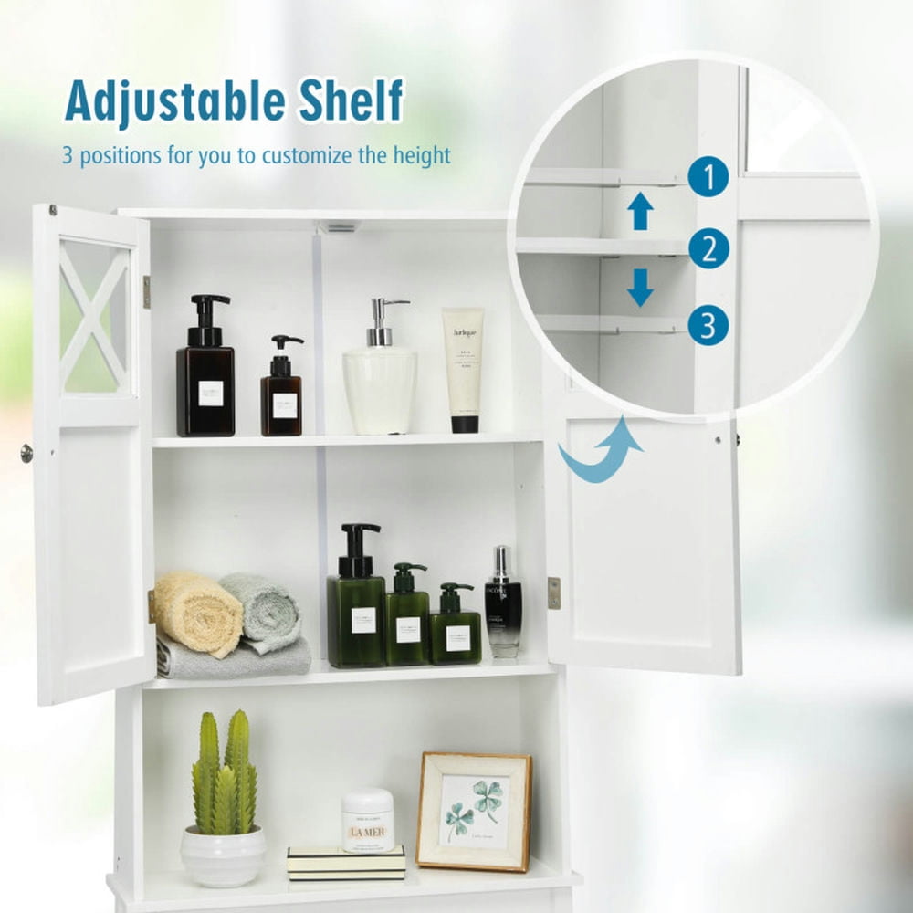 Finihen Toilet Storage Cabinet, Bathroom Cabinet Organizer, 2-Door Over The Toilet Bathroom Storage Cabinet with Adjustable Shelf, for Bathroom, White