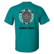 Southern Charm Turtle Print on a Jade Short Sleeve T Shirt
