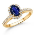 thumbnail image 2 of Gem Stone King 10K Yellow Gold Blue Sapphire and White Lab Grown Diamond Halo Engagement Ring for Women (0.88 Cttw, Gemstone September Birthstone, Oval 7X5MM), 2 of 4