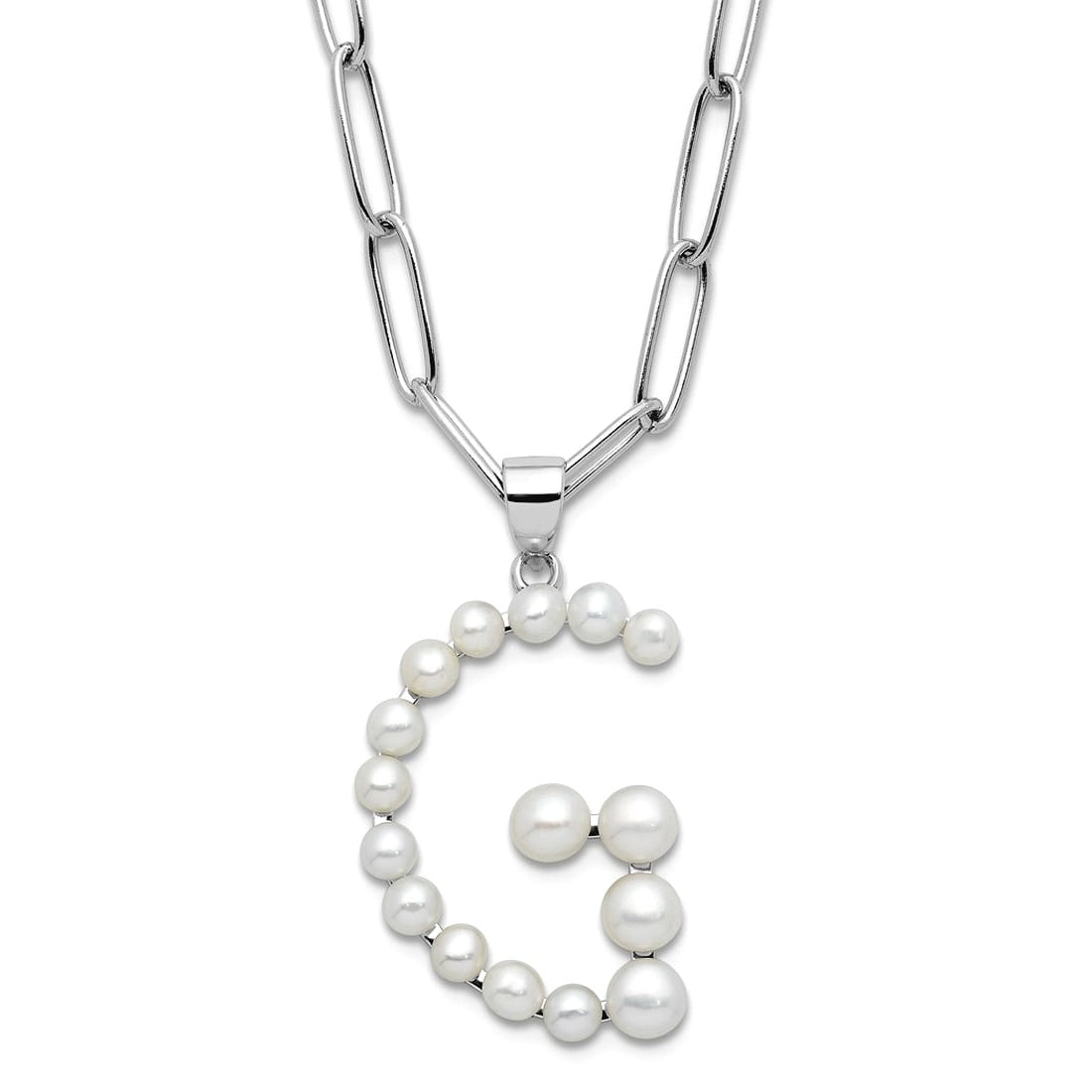 925 Sterling Silver Rhodium Plated 3-5.5mm Freshwater Cultured Pearl Letter Name Personalized Monogram Initial G Necklac