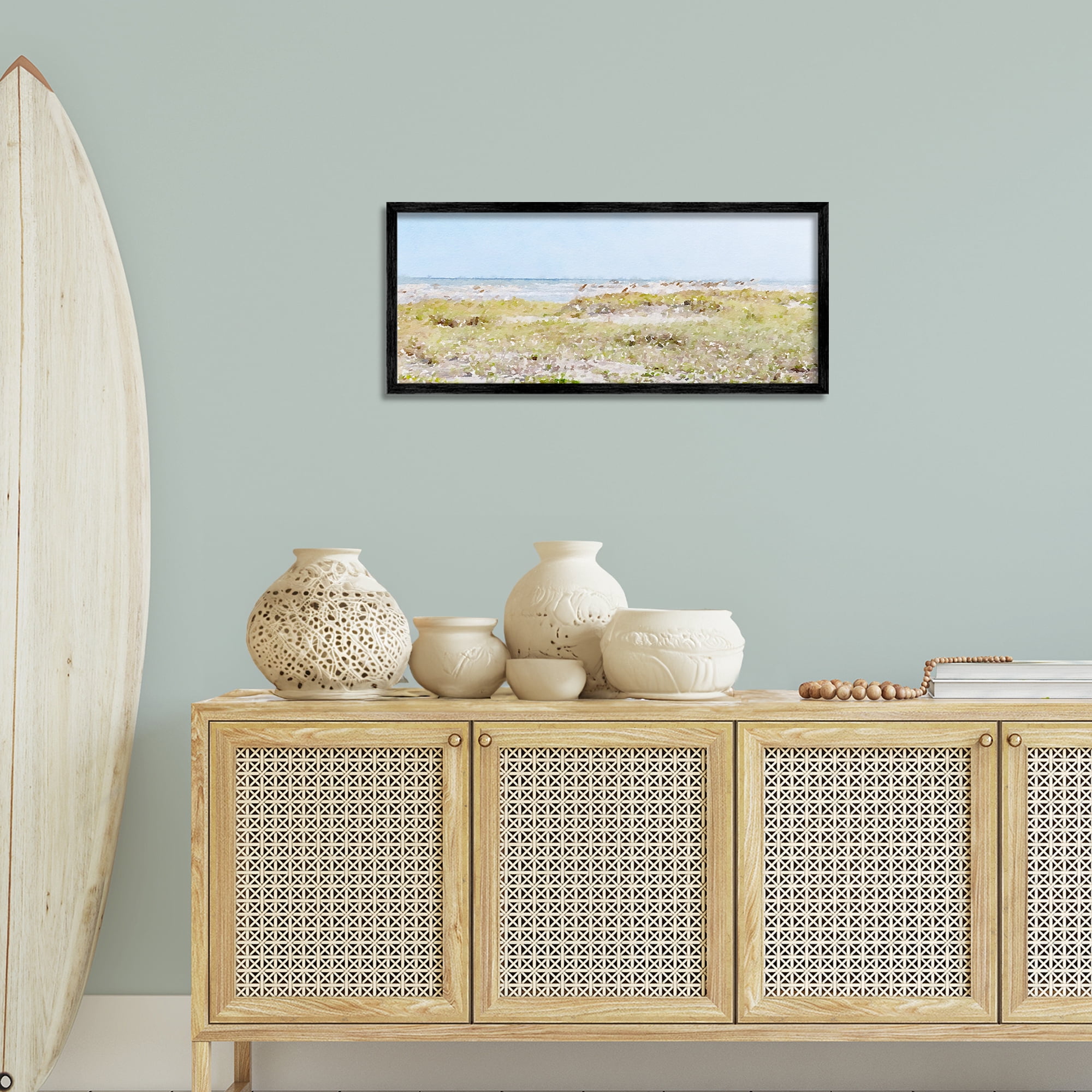 Stupell Industries Eastern Beach Grass Landscape Painting Black Framed Art Print Wall Art, 30 x 13