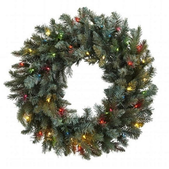 Nearly Natural  30 in. Pine Wreath With Colored Lights 30 in.