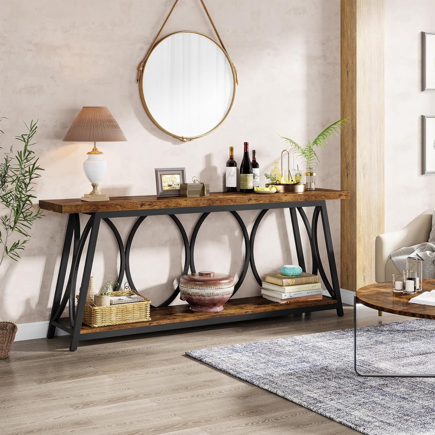 Tribesigns 70.9" Extra Long Console Table, Industrial Wood Narrow Sofa Table for Entryway, Brown