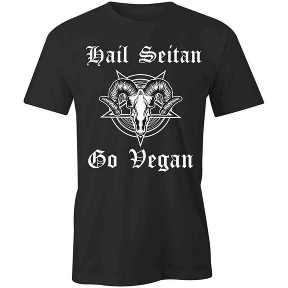 Hail Seitan Go Vegan T-Shirt | Cute Vegetarian Black Tee Gift