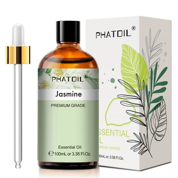 100% Pure Natural Jasmine Essential Oil, 3.38 Fl Oz Large Size with Glass Dropper for Aromatherapy Diffuser, Skin & Hair Care, Candle & Soap Making
