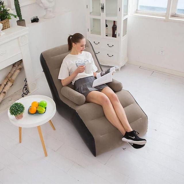 Foldable Inflatable Recliner with Armrests - (No Air Pump) (Khaki)