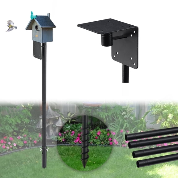 FENHRTVM Bird House Pole with L-Bracket,74 Inch Screw Base Bird Feeder Pole Adjustable Height Nice Black