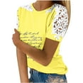 thumbnail image 1 of Camisas de Manga Corta para las Mujeres Impresión Cuello Redondo Suéter Encaje Camisa, Blusa de Verano Casual para las Mujeres, 1 of 4
