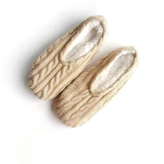 1Pairs Womens Thick & Warm Slipper Socks with Non Slip Grippers - House Socksbeige