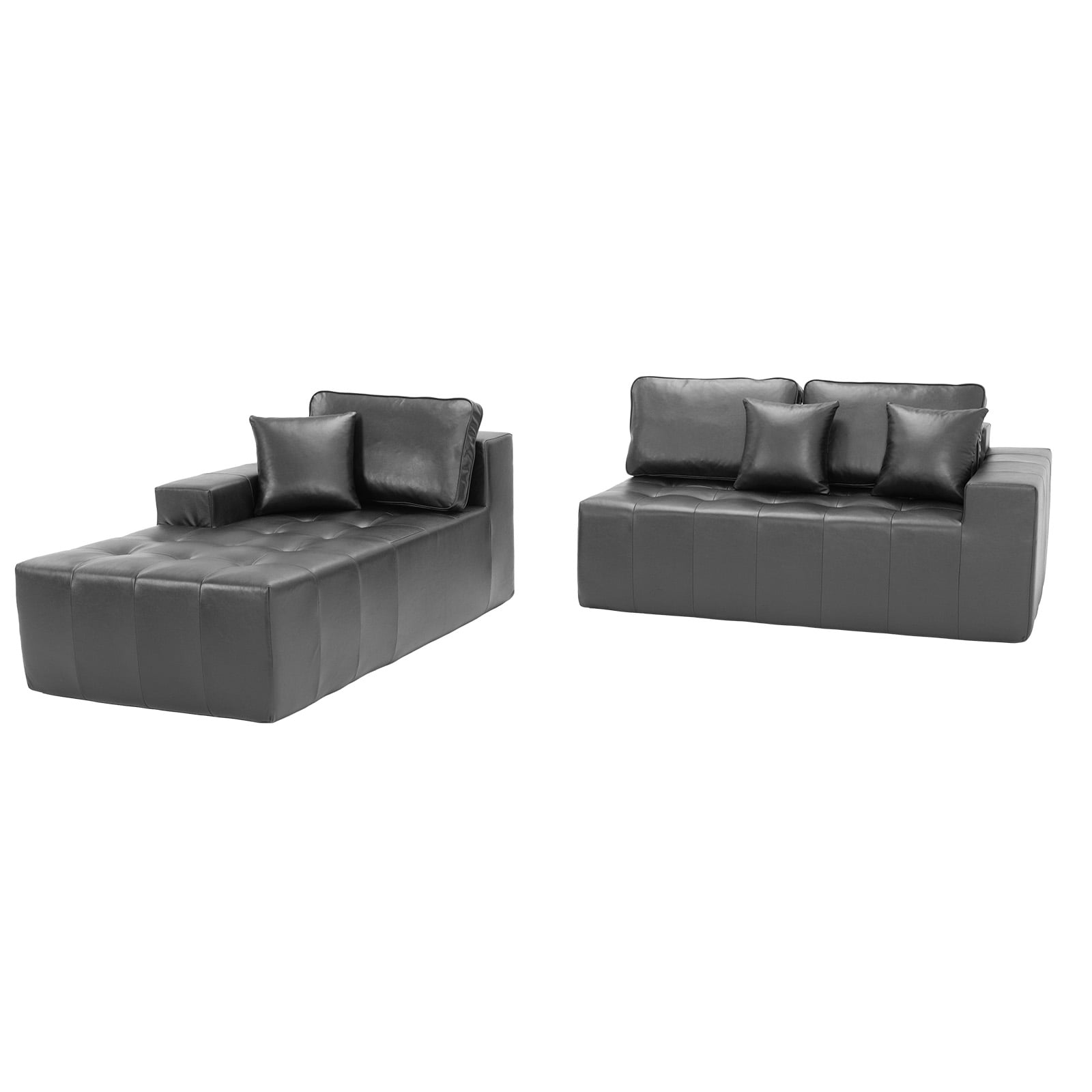 Howcool Boneless Cloud Sectional Sofa with Chaise,Faux Leather L-Shaped Couch,Deep Seat Modular Sofa with Wide Armrests,No Assembly Required,Left-Facing,Black Gray