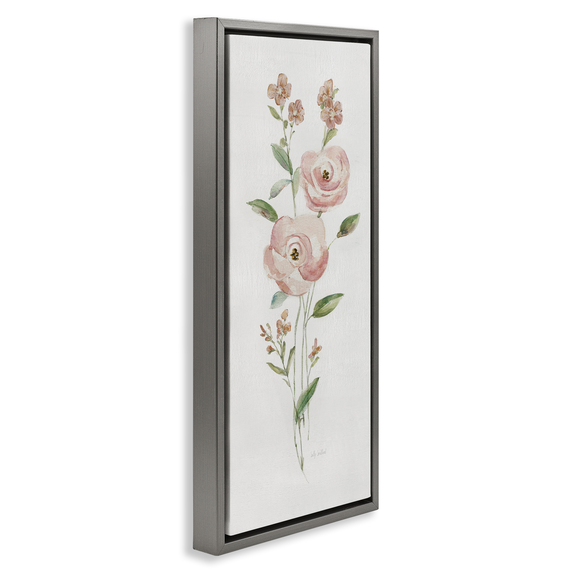 Stupell Industries Soft Rose Sprigs Botanical & Floral Painting Gray Floater Framed Art Print Wall Art, 15 x 31