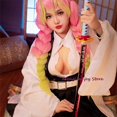 thumbnail image 4 of Disfraz de Cosplay de Kanroji Mitsuri, Kimono de Anime, peluca rosa y verde, ropa Sexy, calcetines de disfraz de Halloween, talla para adultos y niños, 4 of 5