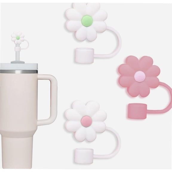 3 Pack Compatible with Stanley 30&40 Oz Tumbler, 10mm Flower Straw Covers Cap, Cute Silicone Straw Covers, Straw Protectors, Various Shapes Soft Silicone Straw Lids for 10mm Straws