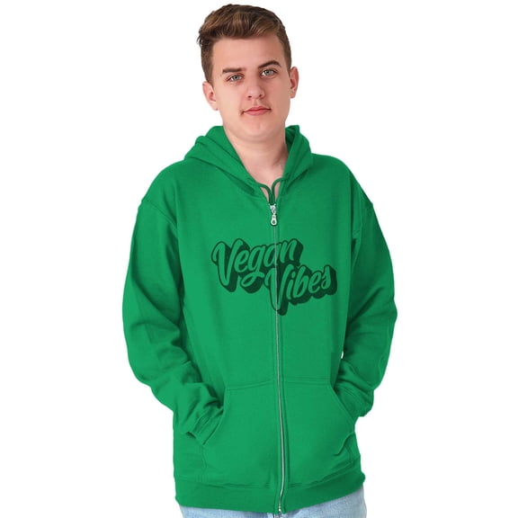 Vegan Vibes Vegetarian Lifestyle Zip Up Hoodie Men's Women's Brisco Brands 2X