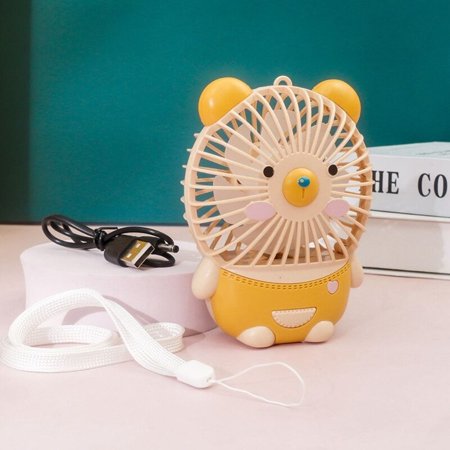 

Children Bear Cute Desktop Mini Fan Cartoon USB Charging Fan Handheld Fan YELLOW