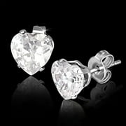 MY DAILY STYLES Stainless Steel White CZ Love Heart-Shaped Womens Girls Stud Earrings
