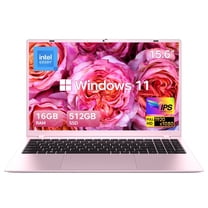 HYYUO 15.6" Laptop Computer, 16GB RAM 512GB SSD, Intel 6500Y with 2 Cores 4 Thread, up to 3.4GHz, FHD Display, Laptop for Business, Student, Office, Pink, Lightweight, Windows 11 Laptop