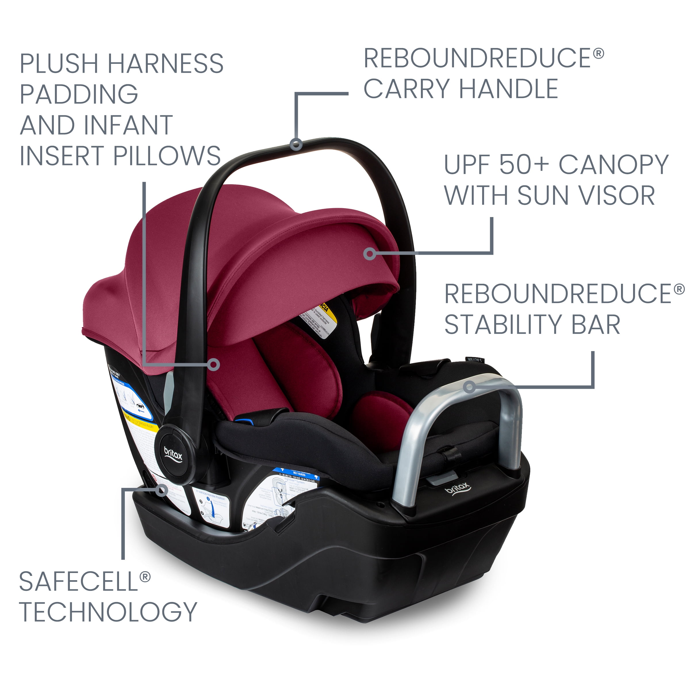 Britax Willow S Infant Car Seat With Alpine Base, Rear Facing Car Seat, Ruby Onyx
