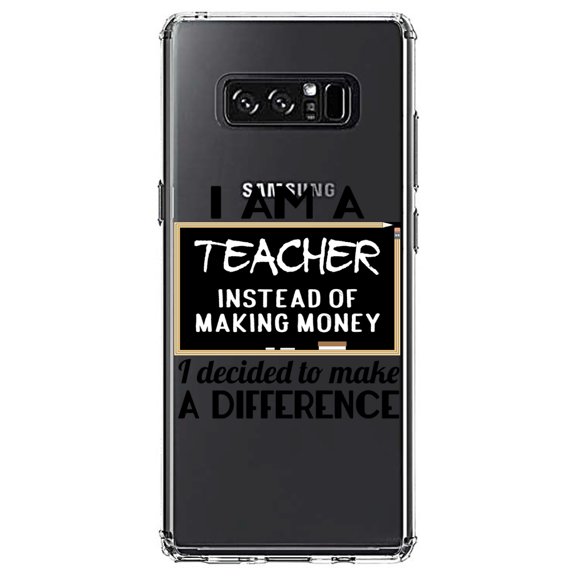 DistinctInk Clear Shockproof Hybrid Case for Samsung Galaxy Note 8 - TPU Bumper Acrylic Back Tempered Glass Screen Protector - I Am A Teacher Make Difference Not Money