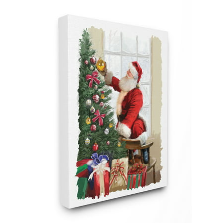 The Stupell Home Decor Collection Holiday Santa Decorating Christmas Tree with Gifts Painting Stretched Canvas Wall Art, 16 x 1.5 x