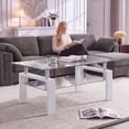 thumbnail image 2 of Glass Coffee Table with Lower Shelf, Holaki Modern Rectangular Tempered Glass Center Table with Metal Legs for Living Room, White, 2 of 8