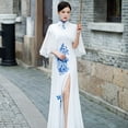 thumbnail image 1 of Show Performance Cheongsam Shawl Long Chinese Style Blue and White Porcelain High-end Atmospheric Young Style National Fashion Etiquette Performance Suit, 1 of 7